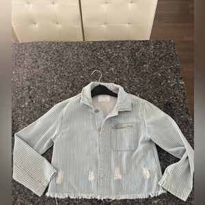 Striped Blue and White Cropped Jacket